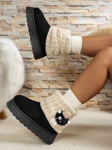 Cute, Warm, Thermal-Lined, Thick-Soled Comfortable Ankle Boots, Fashionable, Faux Thermal Lined, Short Shaft, Slimming, Non-Slip, Outdoor, Knit Sock Liners, Snow Boots, Suitable For Winter