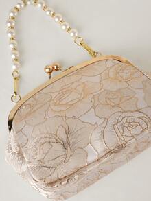 Clariva Women Summer Fashion Handbag, Beaded Embroidery Tassel Flower Print Clutch Purse, Suitable For Evening Party, Wedding, Bridesmaids Gift, Mother's Day Gift Gifts - Beige - View 6