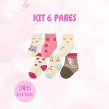 Kit 6 Pares Meias Infantis Menina 2 a 10 Anos Confortáveis Qualidade - ESTAMPADA - Visão 12