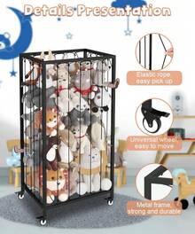 Ardier Organizador de almacenamiento de animales de peluche con ruedas, estante de zoológico de animales de peluche con cuerda elástica para guardería, sala de juegos, recámara, soporte de juguetes de - Negro - - Ver 9