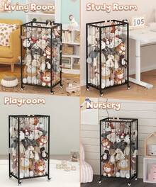 Ardier Organizador de almacenamiento de animales de peluche con ruedas, estante de zoológico de animales de peluche con cuerda elástica para guardería, sala de juegos, recámara, soporte de juguetes de - Negro - - Ver 8