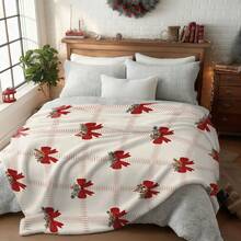 1pc Christmas Theme Flannel Blanket, Soft Plush Flannel Throw Blanket With Bow Decor, Comfortable For Sofa, Bed, Leisure, Ideal Gift For Adults And Wife - Multicolor - View 3