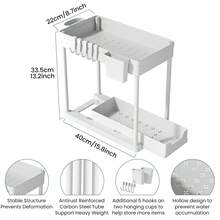 New 2-Piece Set: Double-Tier Under-Sink Storage Rack, Kitchen Cupboard Organiser, Double-Tier Sliding Basket, Storage Drawer, Multi-Purpose Bathroom Storage Basket With 5 Hooks And 2 Hanging Baskets – Ideal For Everyday Home Use And As A Festive Gift - 白色H - 查看 6