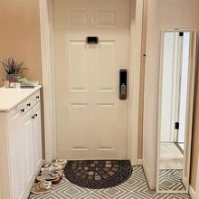 1 pieza Felpudo de entrada de semicírculo de terciopelo de cristal resistente a la suciedad y antideslizante, alfombra lavable para sala de estar, pasillo - Negro - Ver 4