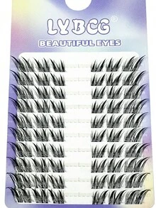 10 Rows/60 Pieces D-Curl Cartoon Eyelashes, 12mm Cluster Eyelashes, Fox Cat Cluster Eyelashes, 9mm/11mm/13mm/15mm Cluster Eyelashes, Natural Makeup Effect, Cosplay Cartoon Eyelash Extensions, Fluffy, Sharp, Long And Thick Eyelashes, Fox Cat Eyelashes, Single Natural Long Faux Mink Lashes, Reusable, Comfortable, No Trace Faux Mink Eyelashes - 黑色 - 查看 3