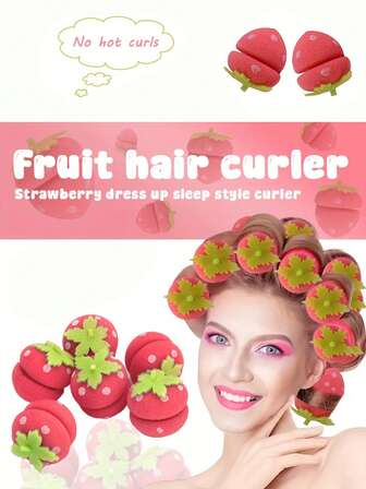 6/12个装红色草莓造型免加热卷发器，女士专用 - 夜间睡眠柔软卷发器，舒适温和，呵护秀发 - 打造优雅卷发造型