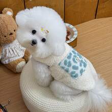 Chaleco de peluche para mascotas de otoño/invierno, ropa cálida para perros pequeños/medianos, decoración con bolsillo lindo, accesorio de correa con argolla en D - Verde - Ver 5