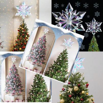 Snowflake Christmas Tree Toppers Starburst 3D Large Acrylic Iridescent Snowflake Treetop 12.6 Inch Plug In Tree Topper For Indoor Outdoor Holiday Winter Christmas Decorations