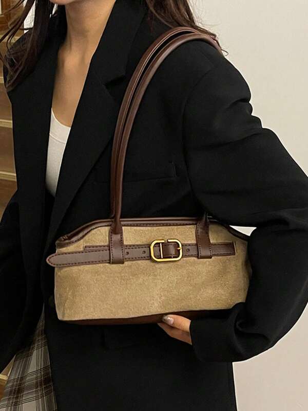 Solid Color Retro Women Underarm Shoulder Bag, Autumn/Winter