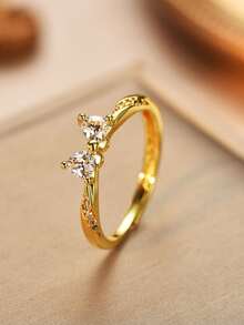 1pc Stainless Steel Princess Bow Cubic Zirconia Open Ring, Dainty & Elegant Design - Bow Ring - View 5