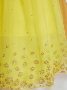 10件套蓝黄短袖蝴蝶结领女童连衣裙、披风、假发及配饰套装，儿童圣诞派对节日服装 - 藍黃色 - 查看 9