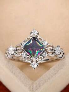 1枚时尚立方氧化锆戒指，适合婚礼、订婚、派对、周年纪念、情人节及其他场合佩戴。 - 彩色 - 查看 10