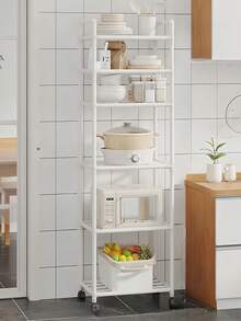 1 pieza Estantería de almacenamiento multiusos, móvil con barandilla, adecuada para cocina, baño, sala de estar, entrada, dormitorio, estudio, oficina, regalo de vacaciones, regalo de Navidad, regalo para niños - Multicolor - Ver 12