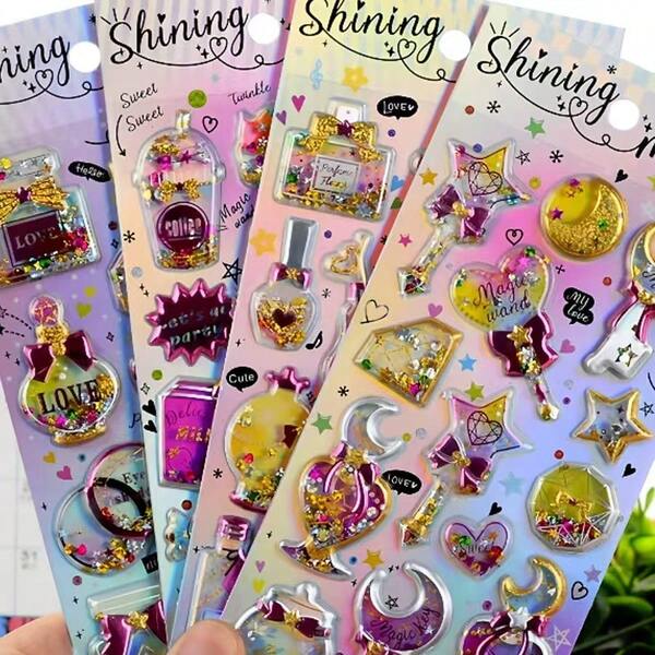 Pegatinas lindas para niños, pegatinas holográficas 3D brillantes, pegatinas de lentejuelas para niñas, pegatinas decorativas de cristales y gemas para scrapbooking