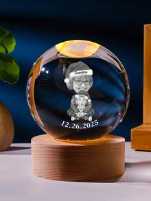 1pc Personalized Christmas Family Photo Crystal Ball Night Light - Customizable Multi-Photo & Text Engraving With 3D Holographic Effect, Multi-Color LED Base Creating Warm Holiday Glow.