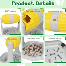 Adjustable Port Dog Puzzle Feeder Rolling Treat Dispenser Interactive Slip-Resistant Base Mental Stimulations Feeding Toy For Pet Slow Feeder Puzzle Toy - 黃色 - 查看 4