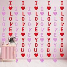10 Pcs Valentine's Day Ornaments Pink Red I Love You Garland Hanging Ornament Romantic Heart Paper Ceiling Streamer Banner For Valentines Day Wedding Anniversary Party Home Decoration Supplies - Multicolor - View 1