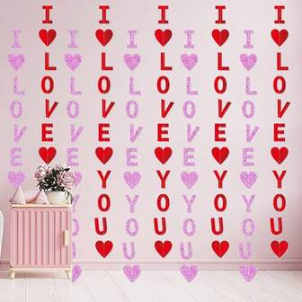 10 Pcs Valentine's Day Ornaments Pink Red I Love You Garland Hanging Ornament Romantic Heart Paper Ceiling Streamer Banner For Valentines Day Wedding Anniversary Party Home Decoration Supplies