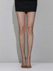 1 Stück Damen transparente glänzende Strumpfhose mit Sternrhinestone-Verzierungen, beige & kaffee, körperbetont, Frühling/Sommer