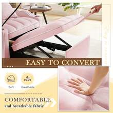 Convertible Sleeper Chair Sofa Bed Adjustable Pull Out Sleeper Chair Bed Multi-Pockets Folding Sofa Bed For Living Room Bedroom Small Space,3-In-1 Sofa Bed(PINK) - Hồng - Xem 6