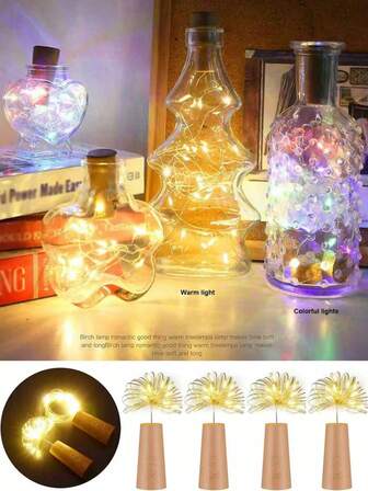 2m(6.56ft)20LED Wine Bottle Lights With Cork, Fairy / String Lights Waterproof Battery Operated For Jar Party Wedding Christmas Festival Bar Decoration
