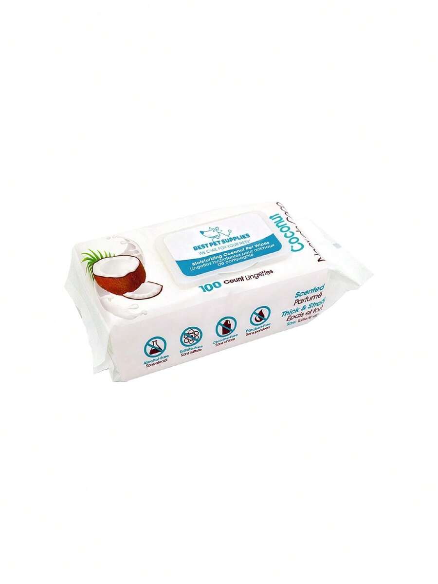 Best Pet Supplies Coconut-Scented Moisturizing Pet Wipes For Dogs & Cats – Extra Soft & Strong Grooming Wipes With Gentle Plant-Derived Formula, Model Number: WW-CO-100 Count (Pack Of 1),25866430 - 彩色 - 查看 1