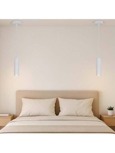 Alpinaluz Pack Of Moderne Minimalist Wit Aluminum Ceiling Hang Lamps In The Shape 20cm Tube GU10 Lamp Holder, Adjustable Height view 7