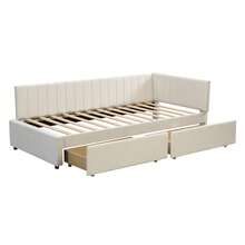 Upholstered Sofa Bed 90*200 Multifunctional Bed With 2 Large Storage Drawers And Slatted Base Skin-Friendly Velvet Fabric Beige - Beige - View 9