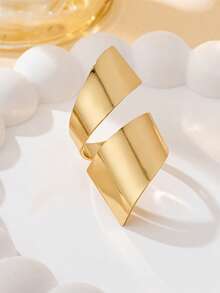 Brazalete, anillo y aretes de estilo punk metálico dorado con diseño geométrico asimétrico ancho y brillante, adecuado para atuendos diarios, de fiesta y de festivales de música de mujeres - Amarillo Oro - Ver 11