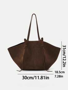 1 buah Tas Bahu Wanita Kulit PU, Tas Jinjing Kapasitas Besar dengan Desain Sayap - Kopi - View 3