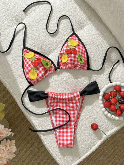 Đồ bơi nữ, bikini thanh lịch gợi cảm, kẻ caro đỏ, trang phục bikini đi biển cho nữ, váy dự tiệc, quà Giáng sinh, trang phục ngày lễ tình nhân.