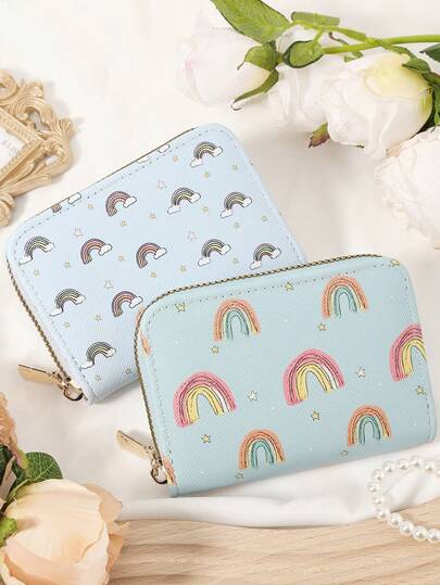 Rainbow Pattern Wallet,Women's Credit Card Wallet, Large Capacity Multi Card Holder, Double Zipper Card Holder,Fashion,Modern,Business,For Anniversary,For Christmas,On Valentine Day,For Birthday Gift,For Gift,For Lover For Women,For Girls,For Lady,For Female,Bag School Supplies For School Dorm Room & Back To School