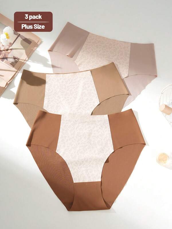 3Pcs Plus Size Underwear Women, Soft Skin-Friendly Stretchy Briefs Fashion Seamless High Waist Panty With Leopard Print