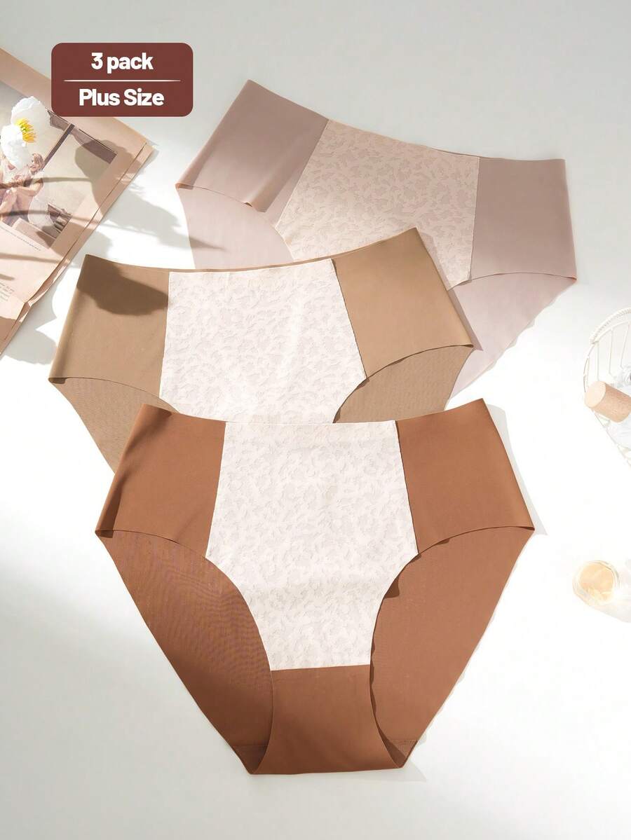 3Pcs Plus Size Underwear Women, Soft Skin-Friendly Stretchy Briefs Fashion Seamless High Waist Panty With Leopard Print