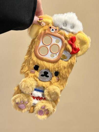 Cute Cartoon Bear Plush Phone Case Compatible With IPhone 14 Pro Max/14 Pro/14, 15 Pro Max/15 Pro/15, 16 Pro Max/16 Pro/16, 17 Pro Max/17 Pro/17, New 13/11/12, Adorable Protective Cover, Autumn/Winter