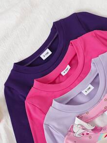 Conjunto de 10 piezas de top de manga larga y pantalones casuales para niñas bebé en otoño, camiseta de cuello redondo con estampado de unicornio de dibujos animados, pantalones de pierna recta con cintura elástica, adecuado para uso diario tanto en interiores como en exteriores - Multicolor - Ver 3