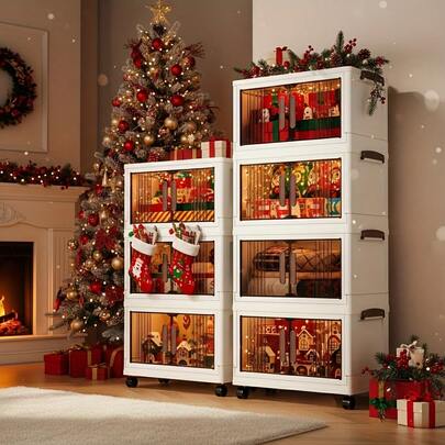 Multi-Tier Plastic Storage Bins With Lids & Wheels, Stackable Collapsible Containers, Portable Folding Organizer For Closet, Living Room, Office & Dorm Organization (Available In 2/3/4/5 Tiers)