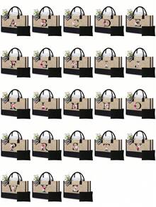 Juego de bolsas de lona con iniciales florales negras de la A a la Z, incluye bolsa de almacenamiento de maquillaje, bolsa de regalo personalizada, adecuada para boda, cumpleaños, playa, vacaciones, escuela, es un gran regalo para mujeres, mamá, maestros, amigos, damas de honor, estudiantes, bolsa grande, artículos de primera necesidad, regalos perfectos para vacaciones, cumpleaños, Acción de Gracias, Pascua, Navidad