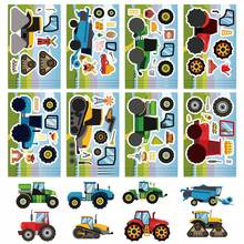 8Sheets Cartoon Engineering Vehicle Puzzle Stickers DIY Decorative Decals Phone Case Laptop Diary Guitar Cups Stationery Waterproof Stickers - Multicolor - View 3