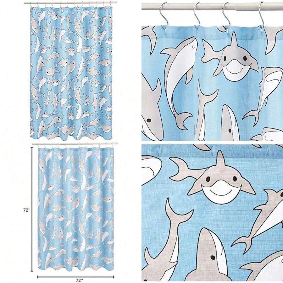 Basics - Cortina de ducha de microfibra divertida y divertida de  de animales, de animales, 72 pulgadas(Tiburón piscina) - Tipo 4 - Ver 1