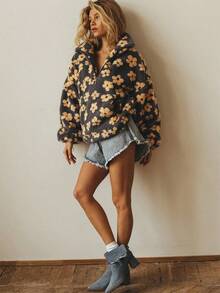 Fashion Y2K Clothes Zipper Hoodies Yellow Sweatshirts Long Sleeve Floral Pullover For Women Blouse Winter Ladies Top Knit Sweater Christmas Clothing - Yellow - View 4