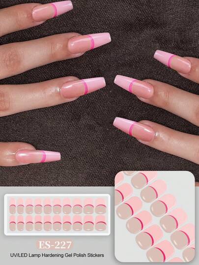 Emi Cured Gel Nail Strips , Clear Base, 20 Pcs Gel Nail Wraps, Stickers, UV Light Required, Salon Quality, Long Lasting,ES20 Cross-Border Wholesale Drop Shipping Red Book Same Style Nail Stickers Nail Stickers For Fingertips