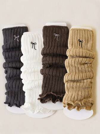 2/4/6 par damer, randiga, rosett, spets, enkla, varma benvärmare till lår, mångsidiga knä- och höga benvärmare, höst/vinter/vår, mysiga