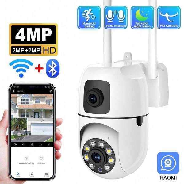 1080P Smart Dual-Lens Security Camera With 360° Surveillance, Full-Color Night Vision, Two-Way Audio, Intrusion Alarm, Indoor/Outdoor Waterproof Design For Home