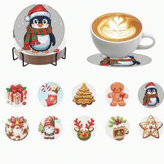 10pcs/Set DIY Diamond Painting Coasters, Fully Covered With Shiny Diamonds, Living Room Bedroom Decor, Christmas Gift Set, 70 Sets (700pcs Total)