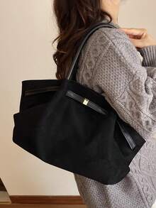 1 chiếc túi đeo vai bằng da PU màu trơn, túi xách nữ thời trang cổ điển dung tích lớn với hai quai xách và khóa cài, thích hợp cho du lịch, mua sắm, hẹn hò, làm quà tặng cho nữ, phù hợp cho nữ sinh trung học, sinh viên đại học và nhân viên văn phòng, lý tưởng cho văn phòng, trường học, công việc, kinh doanh, đi làm, hoạt động ngoài trời, du lịch, dã ngoại. - màu đen - Xem 5