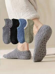 4 Pacotes de Meias de Inverno Quentes para Homens, Meias de Pelúcia de Coral Reforçadas, Antiderrapantes e Elásticas com Bolsos, Chinelos Internos de Cor Sólida Macios, Confortáveis e Duráveis, Quentes e Ajustados para Clima Frio, Meias Aconchegantes - Multicolorido - Visão 5