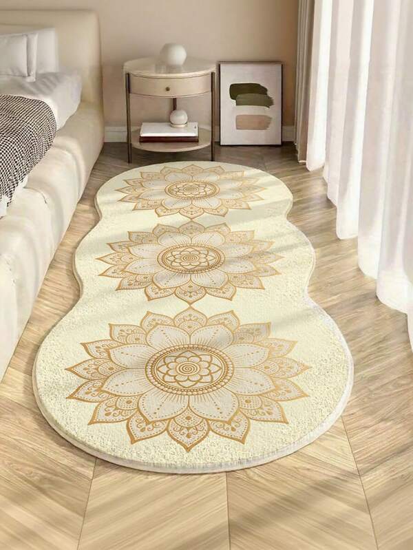 1 pièce Tapis décoratif à design asymétrique 3 fleurs, décoration de chambre, petit tapis, tapis de salon, lavable, tapis moelleux épais, convient pour l'automne/l'hiver