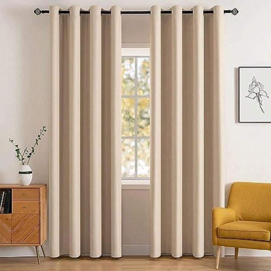 Cortinas opacas MIULEE de 244 cm para recámara, sala de estar, aisladas térmicamente, para oscurecer la habitación, juego de tratamiento de ventana sólido, con ojales en la parte superior, cortina de bloqueo de luz, juego de dos paneles de ventana, color beige(132.1An x 198.1Al cm (2 Paneles) Beige) - Tipo 29 - Ver 1