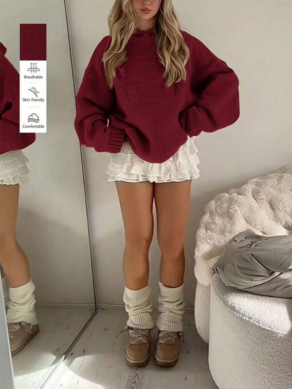 Women's Cute Casaul Streetwear Y2K Solid Color Pocket Hooded Knitted Sweater Pullover Top Loose Homecoming Fall Winter Outfits Clothes Country Concert